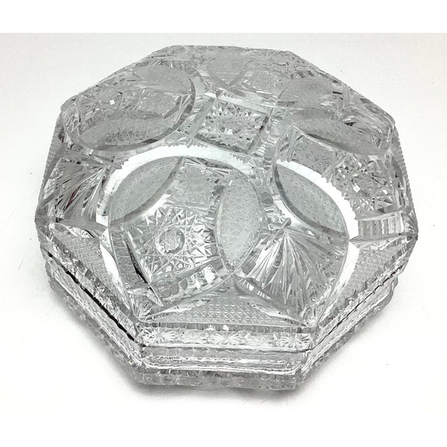 Vintage Large Eight Sided Cut Glass Dresser Box 8” in Diameter and 4 1/2” tall. beautifully cut and is in an immaculate...