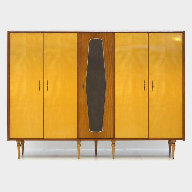 Wood Large Mid-Century Modern 5-Door Wardrobe in Maple and Teak, 1950s For Sale - Image 7 of 7