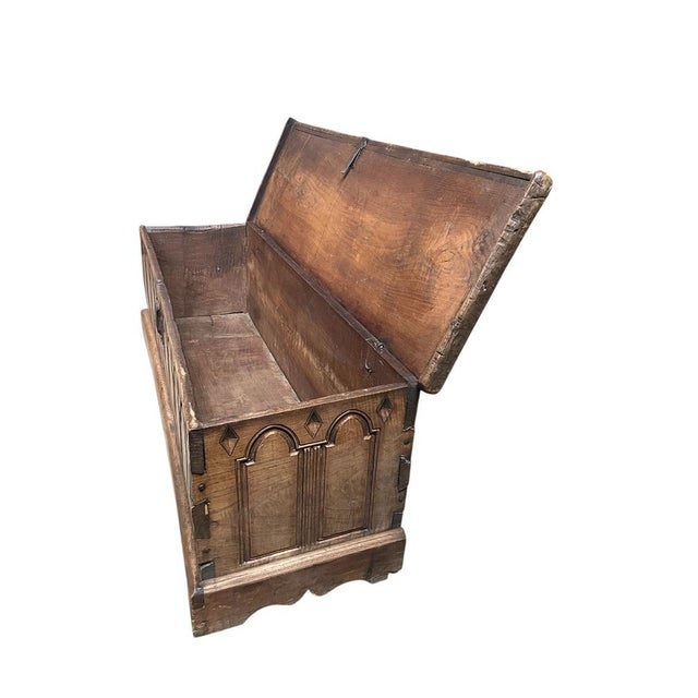 Spanish Chest in Chestnut with Carved Arches, 1650s For Sale - Image 10 of 11