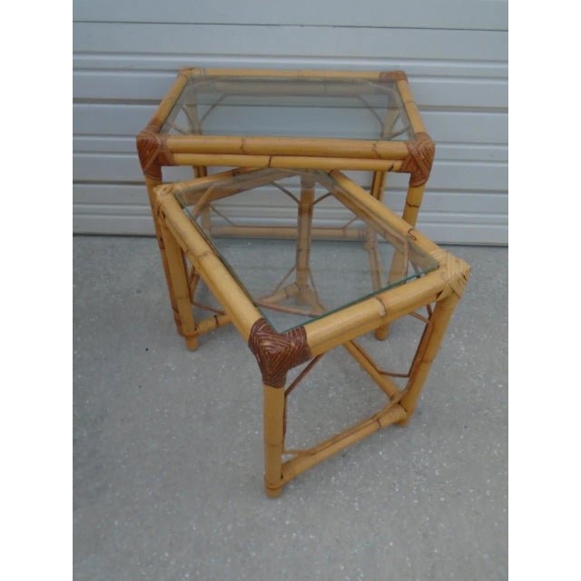 Vinatge Bamboo Nesting End Tables Hollywood Regency-Set of 2 For Sale - Image 4 of 7