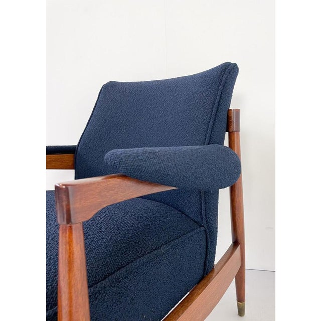 Wood Set of Mid-Century Modern Armchairs in Wood and Blue Boucle Fabric, Italy, 1960s For Sale - Image 7 of 9