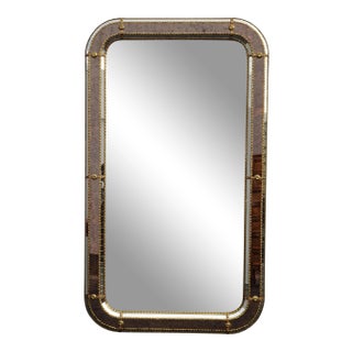 Vintage Three Dimension French Wall Mirror With Gold Metal Trim & Floral Templets For Sale