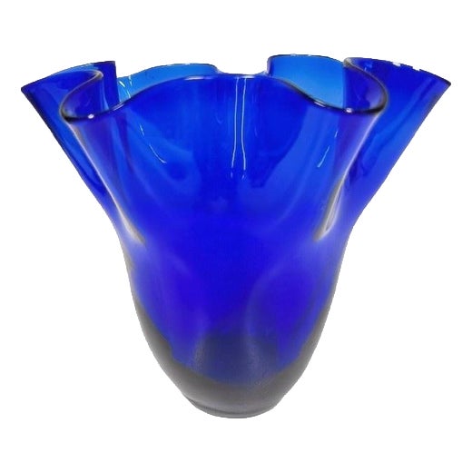 Mid-Century Italian Handkerchief Vase in Blue Fazzoletto Murano Glass, 1960s For Sale