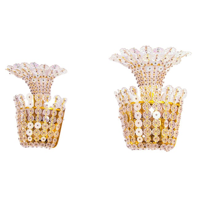 Austrian Wall Sconces with Crystal Flowers & Brass, Vienna, 1950s, Set of 2 For Sale - Image 10 of 10