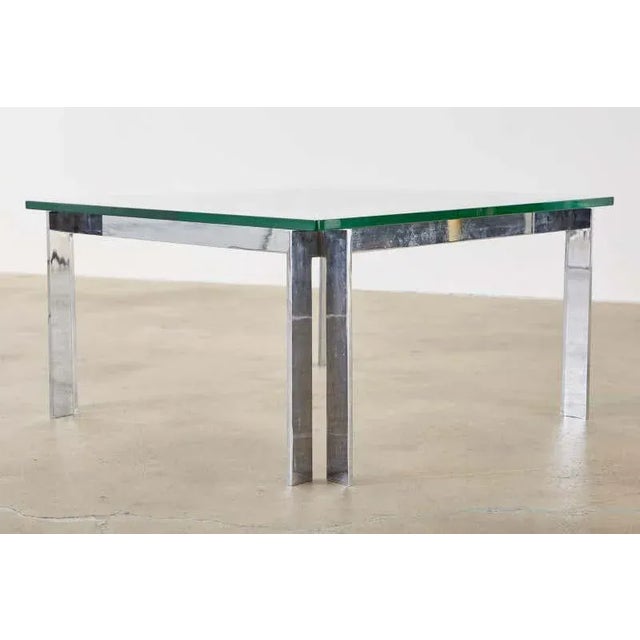 Milo Baughman Style Chrome and Glass Square Cocktail Table For Sale - Image 9 of 13