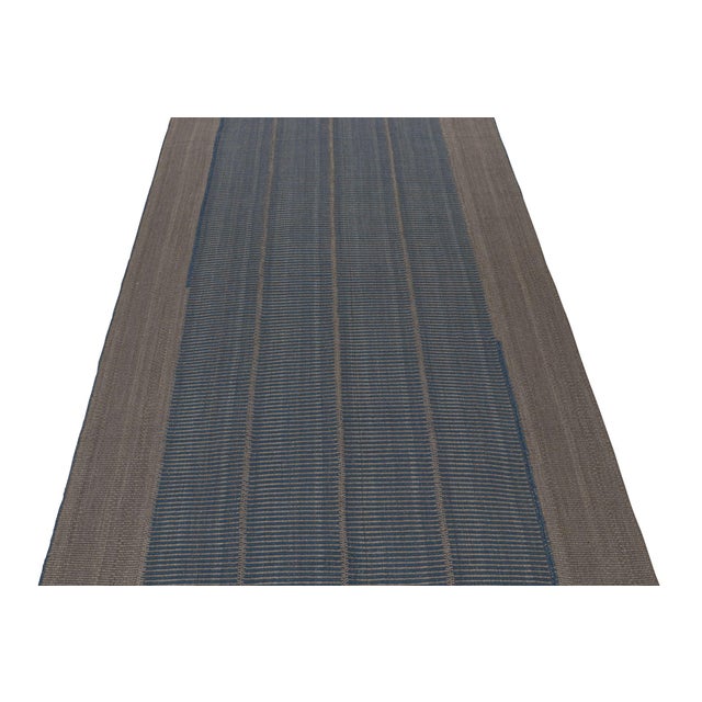 2010s Rug & Kilim’s Contemporary Kilim in Blue and Gray With Stripes & Brown Accents For Sale - Image 5 of 7