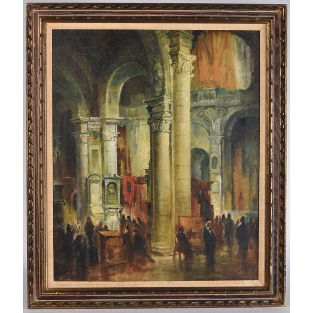 Vintage Signed Museum Interior Architectural Oil Painting For Sale - Image 12 of 12