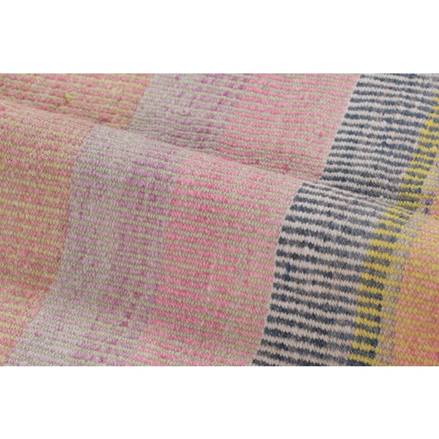Vintage Peruvian Square Kilim, Muted Pink & Orange Striped Design - Rug & Kilim For Sale In New York - Image 6 of 7