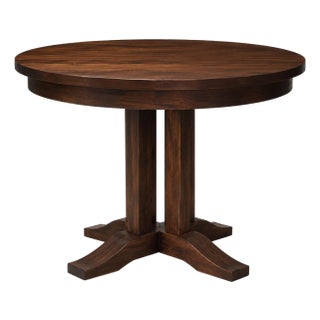 Vintage Solid Hardwood Round Pedestal Breakfast Table in Old Chapel Smoked Walnut For Sale