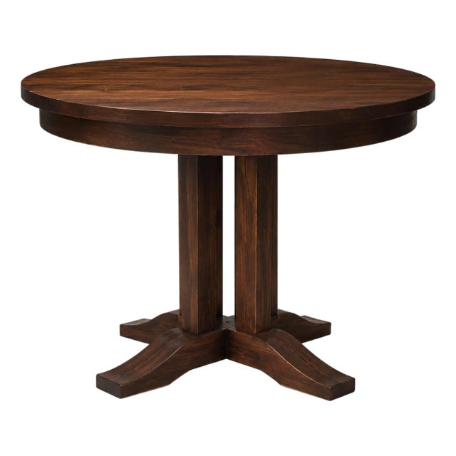 Vintage Solid Hardwood Round Pedestal Breakfast Table in Old Chapel Smoked Walnut For Sale