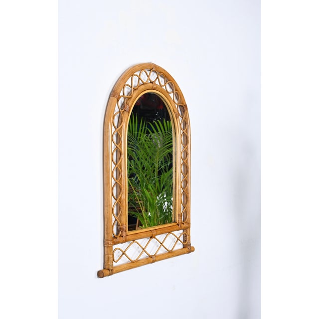 French Riviera Arc Mirror in Rattan, Wicker and Bamboo, Italy, 1960s For Sale - Image 4 of 16