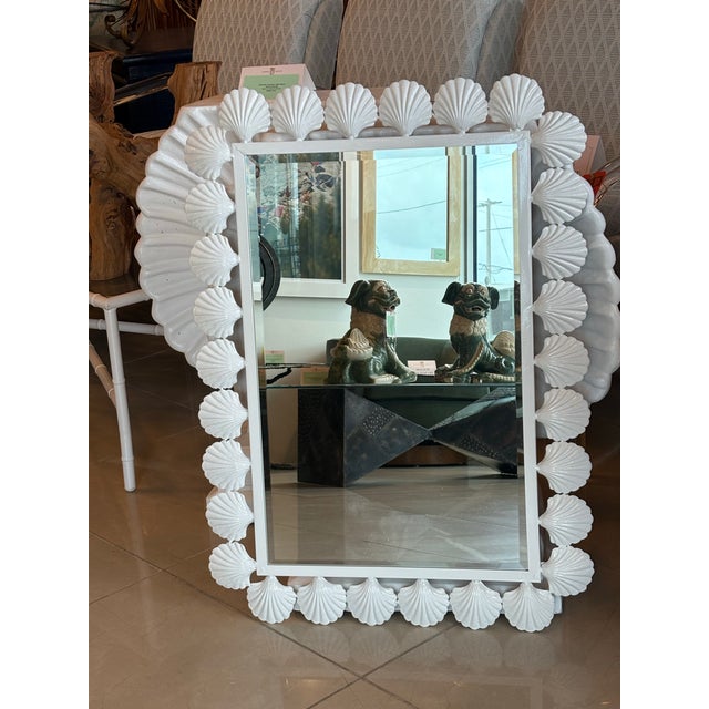 Vtg. Palm Beach Metal Seashell Scalloped Wall Mirror Newly Powder-Coated White For Sale - Image 9 of 9
