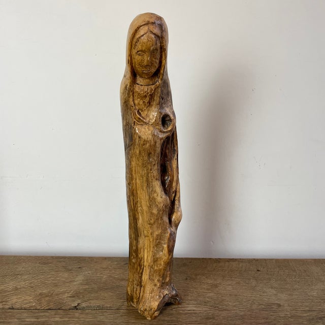 Folk Art Naïve Mary Sculpture in Carved Root Wood, 1800s For Sale - Image 10 of 10