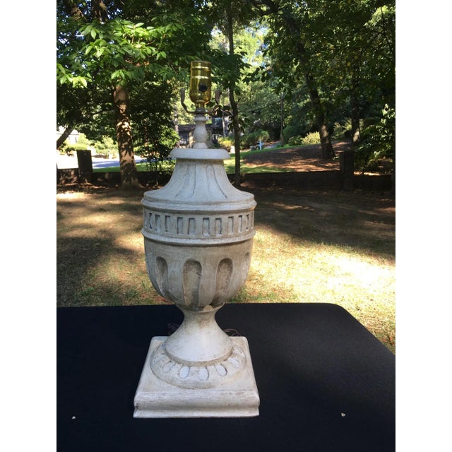 Off-white Vintage Off White Hand Carved Wooden Lamp, Shabby Chic For Sale - Image 8 of 13