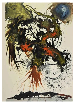 Salvador Dali, Proelium Magnum in Caelo, Lithograph, 1964