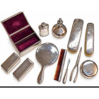 Edwardian 12 Pc Sterling Silver Dresser Set For Sale