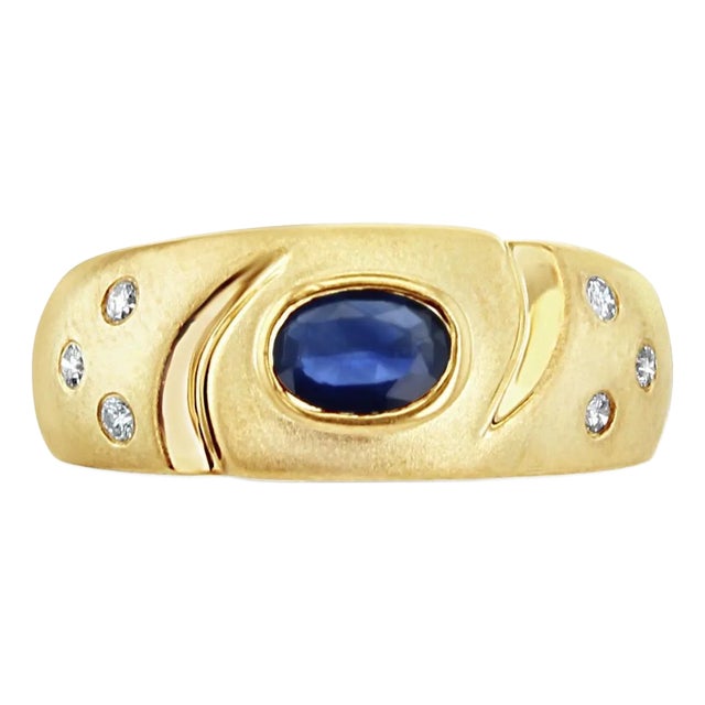 Oval Sapphire Band with Diamond Accents 14k Yellow Gold, Size 7 For Sale