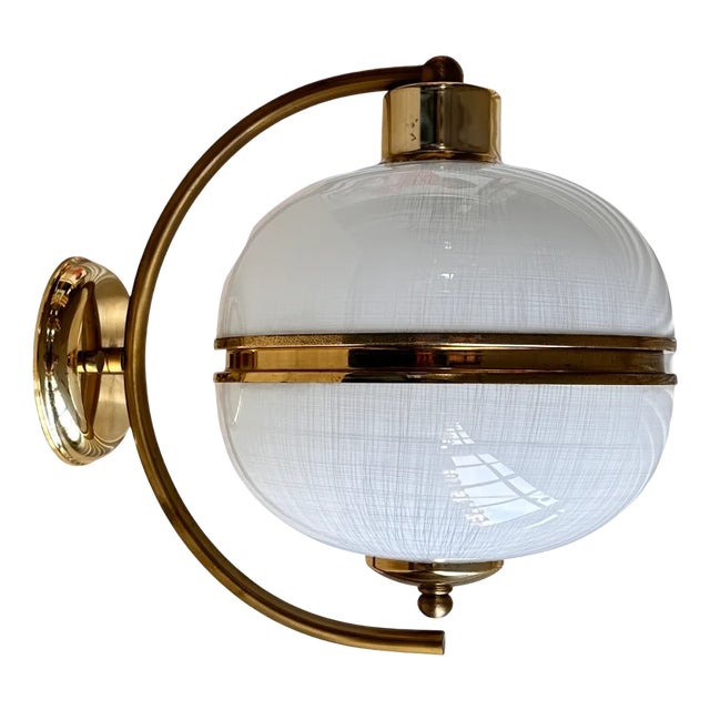 Mid-Century Italian Milk Glass and Brass Wall Lamp, 1970s For Sale