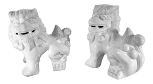 Vintage Late 20th Century High Gloss White Ceramic Foo Dogs - a Pair