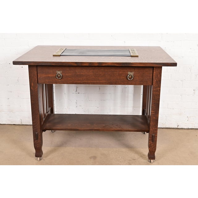 Tiffany Studios New York Grapevine Bronze Doré Blotter Ends With Leather Desk Blotter For Sale - Image 12 of 13