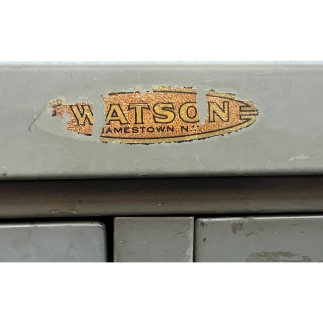 Mid 20th Century Industrial Metal Library Card File 32 Drawers by Watson For Sale - Image 16 of 18