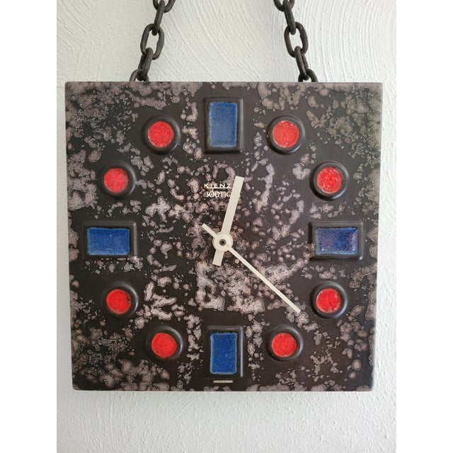 Charcoal Mid-Century Brutalist Style Ceramic Clock by Kienzle For Sale - Image 8 of 12