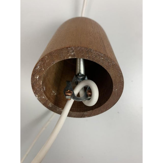 Teak and Linen Umbrella Pendant Hanging Lamp attributed to Domus, 1970s For Sale - Image 9 of 14