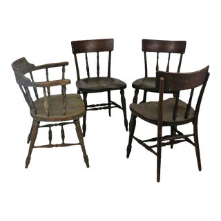 Thonet Early Labeled Windsor Captain's Chairs- Set of 4 Armless Chairs For Sale