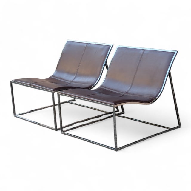 Brown Contemporary Spanish Leather Sling Lounge Chairs, Pair, by Jean-Marie Massaud for Viccarbe "Holy Day" For Sale - Image 8 of 13