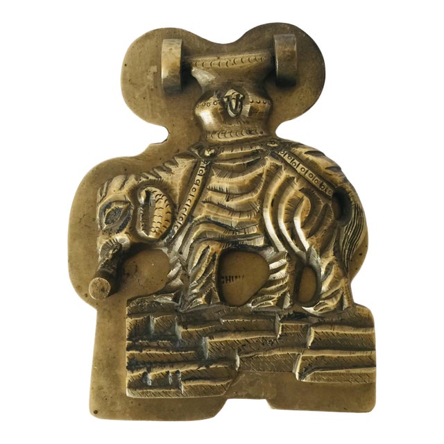 Vintage 1920s Brass Asian Door Knocker For Sale