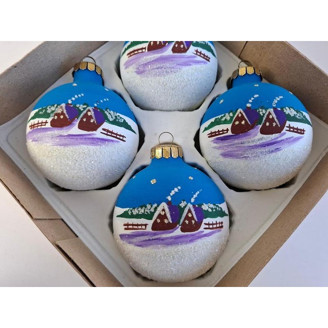 Blue Vintage German Hand-Painted Glass Christmas Ornaments, 1980s, Set of 4 For Sale - Image 8 of 12