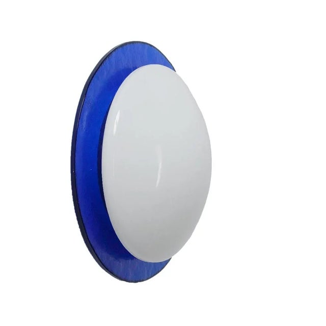 Mid-Century Italian Round Blue and White Murano Glass Sconce, 1970s For Sale - Image 14 of 18