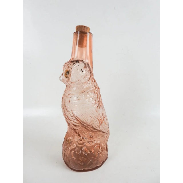 Vintage Pink Glass Owl Bottle or Decanter For Sale - Image 4 of 9