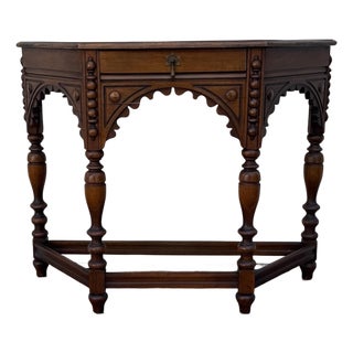 Antique Berkey & Gay Jacobean Revival Carved Walnut Console Table, Gimbel Brothers New York For Sale