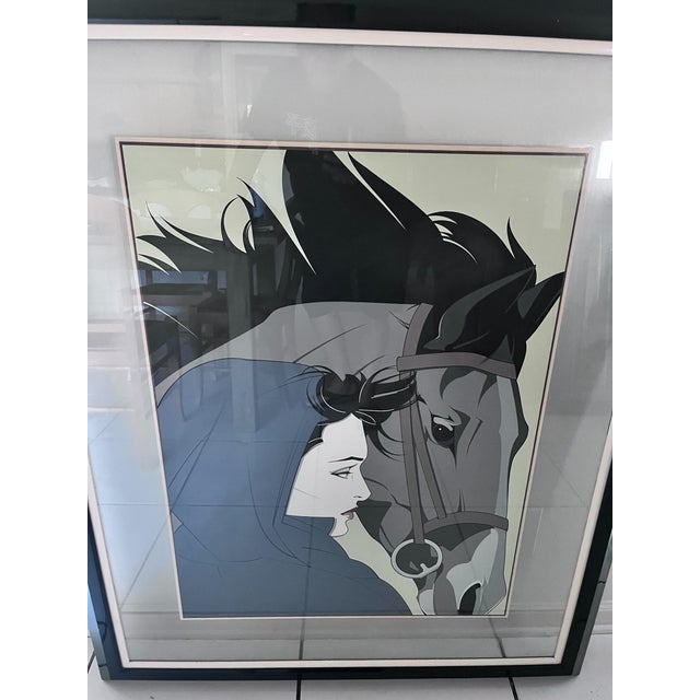 Mid-Century Modern 1980s Patrick Nagel “Woman With Horse” Commemorative Serigraph | Float Mounted Between Glass For Sale - Image 3 of 10