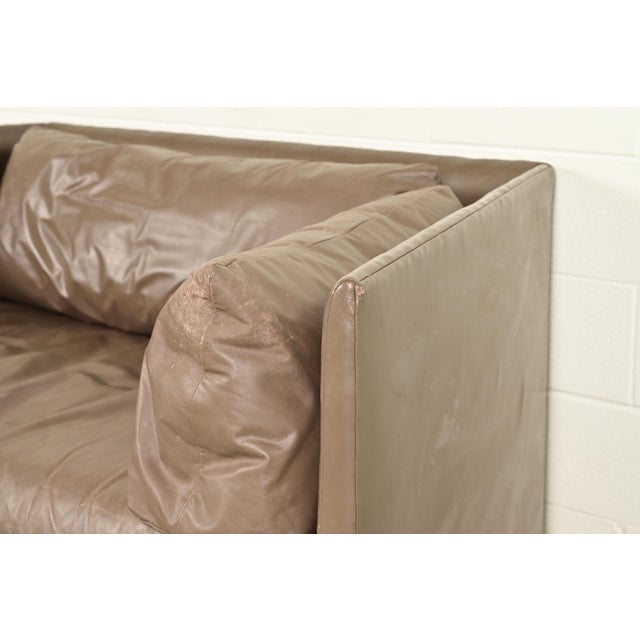 Brown Baker Furniture Modern Leather Tuxedo Sofa For Sale - Image 8 of 12