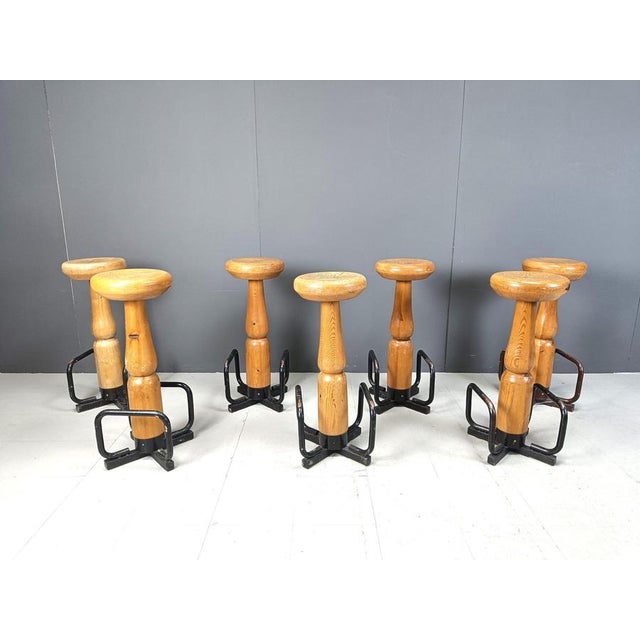 Mid-Century Brutalist Bar Stools, 1960s, Set of 7 For Sale - Image 4 of 11