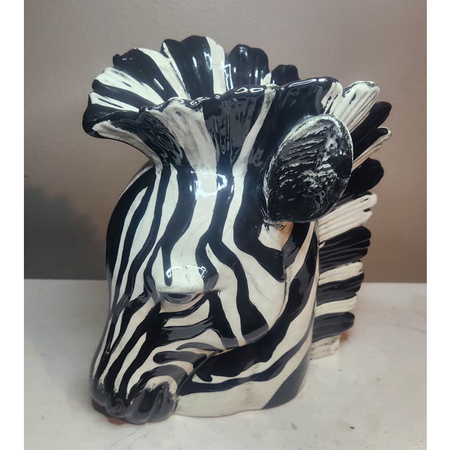 1970s Vintage 1970s Hollywood Regency Zebra Head Vase Ceramic Planter Fitz Floyd Style For Sale - Image 5 of 7