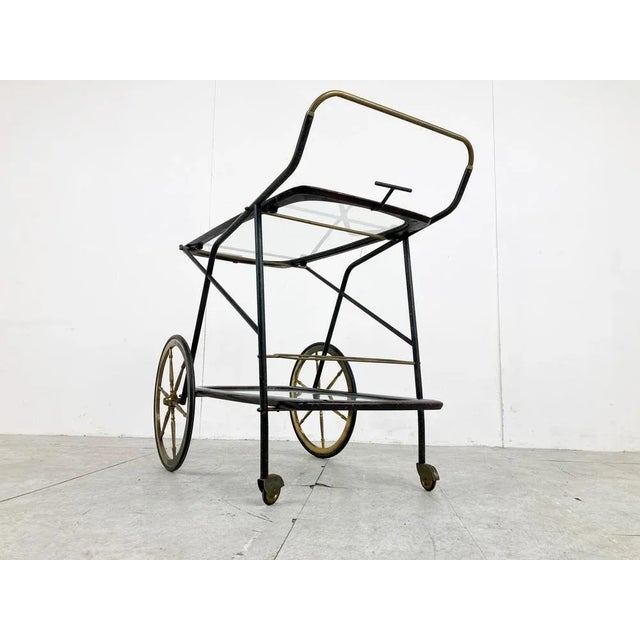 Vintage Italian Serving Trolley attributed to Cesare Lacca, 1950s For Sale - Image 6 of 11