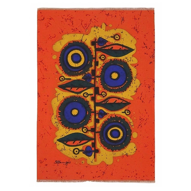 Mid-century screen-printed wall hanging. Signed by the german artist Traute Sänger Unused, very rare find in this...