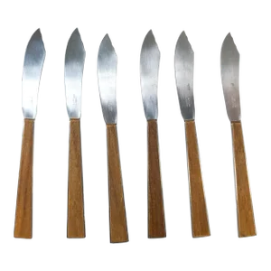 Mid-Century Modern Set of 6 Teak Handled Knives by Stako Sweden