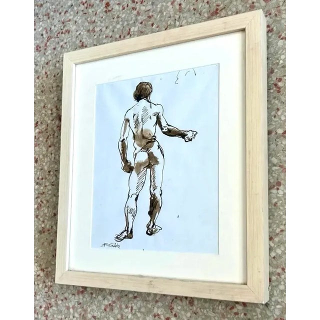 Figurative Vintage Boho Nude Male Figure Drawing For Sale - Image 3 of 6