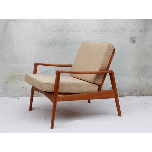 Beige Lounge Chair in Oak by Arne Wahl Iversen for Comfort, 1965 For Sale - Image 8 of 15