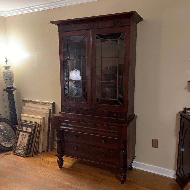 1830 American Empire Two Part Bookcase / Display Cabinet with Spiral Twist Columns For Sale - Image 11 of 13