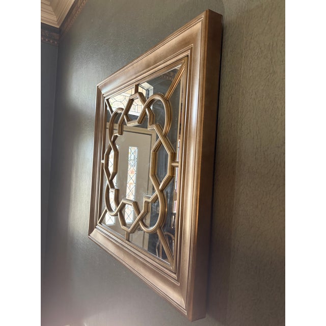 Art Deco Uttermost Piazzale Antique Gold Square Geometric Wall Mirror 30x30x2 For Sale - Image 3 of 3