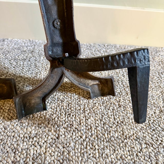 Antique Cast Iron Burnished Andirons by Ohio F & M Co. 1920s For Sale - Image 12 of 14