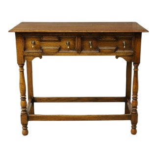 William & Mary Style English Oak Hall Console Table With Drawers For Sale