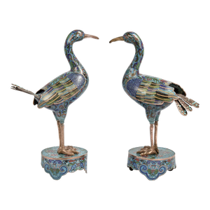 Pair of Antique Chinese Cloisonne Birds