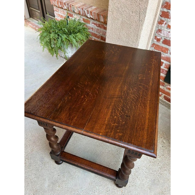 Brown Antique English Sofa Side Table Barley Twist Ebonized Library Desk Carved Oak For Sale - Image 8 of 12