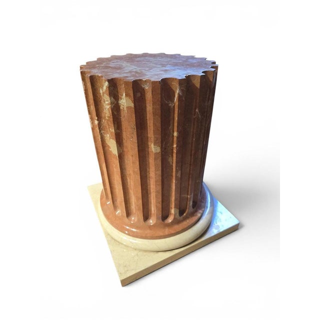 Impressive pedestal column handcrafted in Italy during the 1950s, carved entirely from two different varieties of solid...